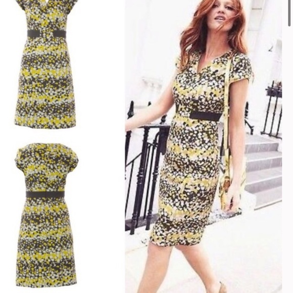 Boden Notch Neck Sheath Dress Yellow/Grey Dot Size 2 - Picture 3 of 9